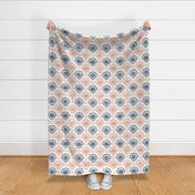 Large Scale  Scallop Floral Seashells in Sand Navy and Coral