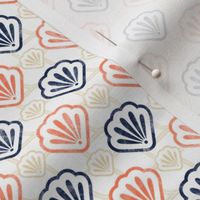 Small Scale Scallop Floral Seashells in Sand Navy and Coral