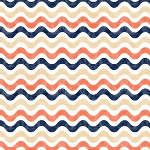 Small Scale Wavy Ocean Stripes in Sand Navy and Coral