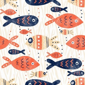 Large Scale Swimmy Fish in Navy Coral and Sand