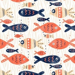 Medium Scale Swimmy Fish in Navy Coral and Sand