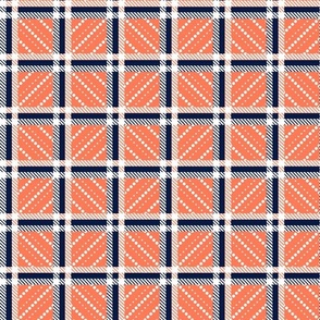 Bigger Scale Plaid Coordinate for Swimmy Fish in Navy Coral Papaya and Tan Sand