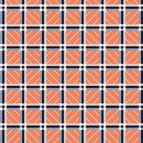 Smaller Scale Plaid Coordinate for Swimmy Fish in Navy Coral Papaya and Tan 
