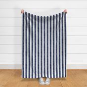 Large Scale Vertical French Ticking Textured Pinstripes in Dark Midnight Navy and White