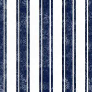 Large Scale Vertical French Ticking Textured Pinstripes in Dark Midnight Navy and White