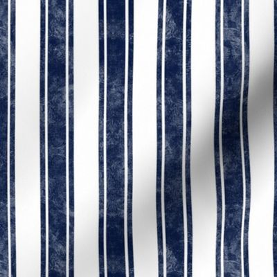 Medium Scale Vertical French Ticking Textured Pinstripes in Dark Midnight Navy and White