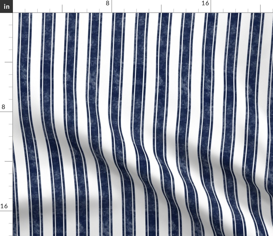 Medium Scale Vertical French Ticking Textured Pinstripes in Dark Midnight Navy and White