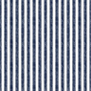 Small Scale Vertical French Ticking Textured Pinstripes in Dark Midnight Navy and White