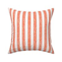 Medium Scale Vertical French Ticking Textured Pinstripes in Coral Papaya and White