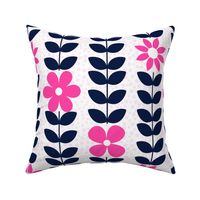 Large Scale Scandi Floral Vine Dark Midnight Navy Blue and Hot Pink Flowers