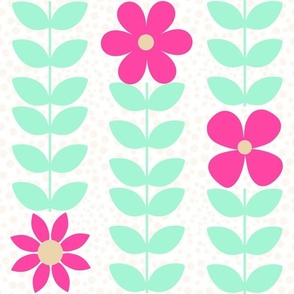 Large Scale Scandi Floral Vine Mint and Hot Pink Flowers
