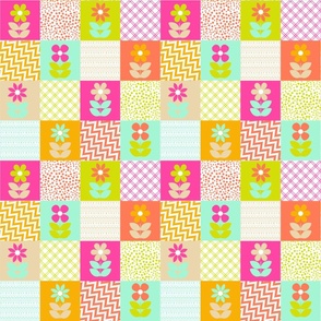 Smaller Scale Patchwork 3" Squares Colorful Spring Easter Scandi Flowers