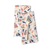 Medium Scale Sailing Adventure Scatter Sailboats Fish in Navy Sand Tan and Coral