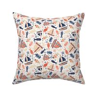 Medium Scale Sailing Adventure Scatter Sailboats Fish in Navy Sand Tan and Coral