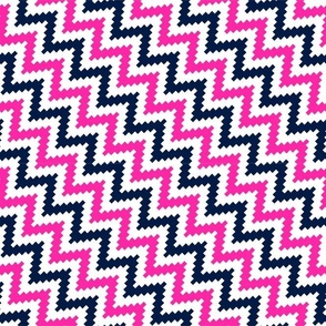 Smaller Scale Crazy Stripes in Midnight Navy Blue Hot Pink and White