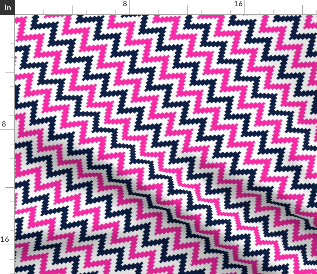 Smaller Scale Crazy Stripes in Midnight Navy Blue Hot Pink and White