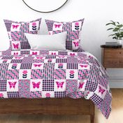 Bigger Scale Patchwork 6" Squares Butterflies and Scandi Flowers in Hot Pink and Navy for Blanket or Cheater Quilt