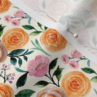 Small Scale Watercolor Flowers in Peach Tan and Pink