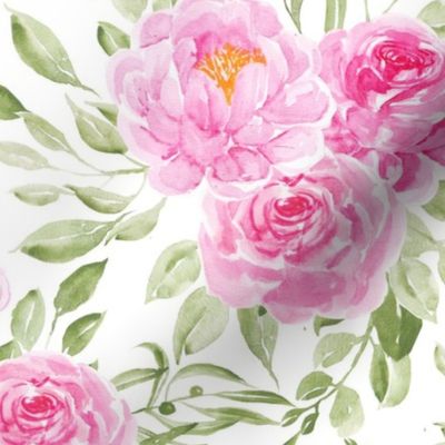 Large Scale Soft Pink Watercolor Peonies