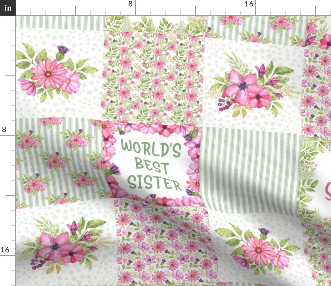 Bigger Scale Patchwork 6" Squares World's Best Sister for Blanket or Cheater Quilt