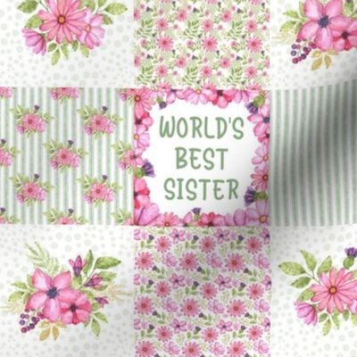 Smaller Scale Patchwork 3" Squares World's Best Sister for Blanket or Cheater Quilt