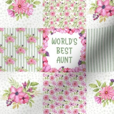 Smaller Scale Patchwork 3" Squares World's Best Aunt for Blanket or Cheater Quilt