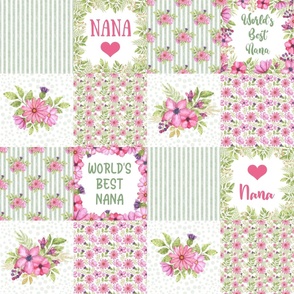 Bigger Scale Patchwork 6" Squares World's Best Nana for Blanket or Cheater Quilt
