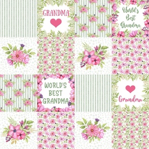 Bigger Scale Patchwork 6" Squares World's Best Grandma for Blanket or Cheater Quilt