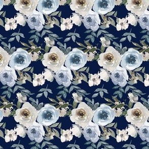 Small Scale Watercolor Flowers in Dusty Blue on Navy
