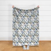 Large Scale Watercolor Flowers in Dusty Blue and Grey