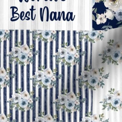Bigger Scale Patchwork 6" Squares World's Best Nana in Dusty Blue and Navy for Blanket or Cheater Quilt