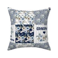 Bigger Scale Patchwork 6" Squares World's Best Grandma in Dusty Blue and Navy for Blanket or Cheater Quilt