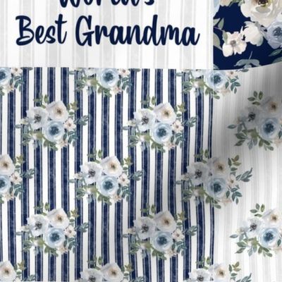 Bigger Scale Patchwork 6" Squares World's Best Grandma in Dusty Blue and Navy for Blanket or Cheater Quilt