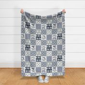 Bigger Scale Patchwork 6" Squares World's Best Aunt in Dusty Blue and Navy for Blanket or Cheater Quilt