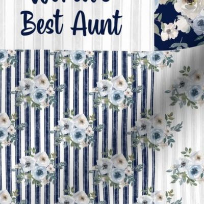 Bigger Scale Patchwork 6" Squares World's Best Aunt in Dusty Blue and Navy for Blanket or Cheater Quilt