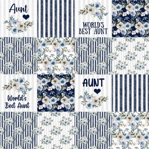 Bigger Scale Patchwork 6" Squares World's Best Aunt in Dusty Blue and Navy for Blanket or Cheater Quilt