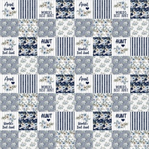 Smaller Scale Patchwork 3" Squares World's Best Aunt in Dusty Blue and Navy for Blanket or Cheater Quilt