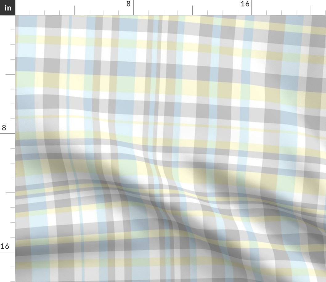 plaid yellow blue gray 8in