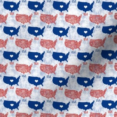 Small Scale United States of America USA Silhouette in Navy and Red