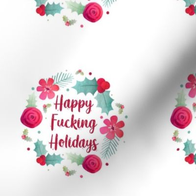 4" Circle Panel Happy Fucking Holidays Sarcastic Sweary Christmas Humor for Embroidery Hoop Projects Quilt Squares Iron on Patches