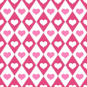 Large Scale Argyle Valentine Heart Diamonds in Red and Pink