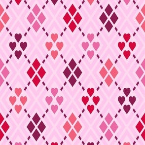 Large Scale Valentine Argyle Hearts Diamonds in Pink and Red