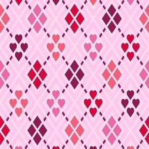 Medium Scale Valentine Argyle Hearts Diamonds in Pink and Red