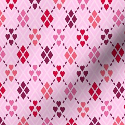 Small Scale Valentine Argyle Hearts Diamonds in Pink and Red