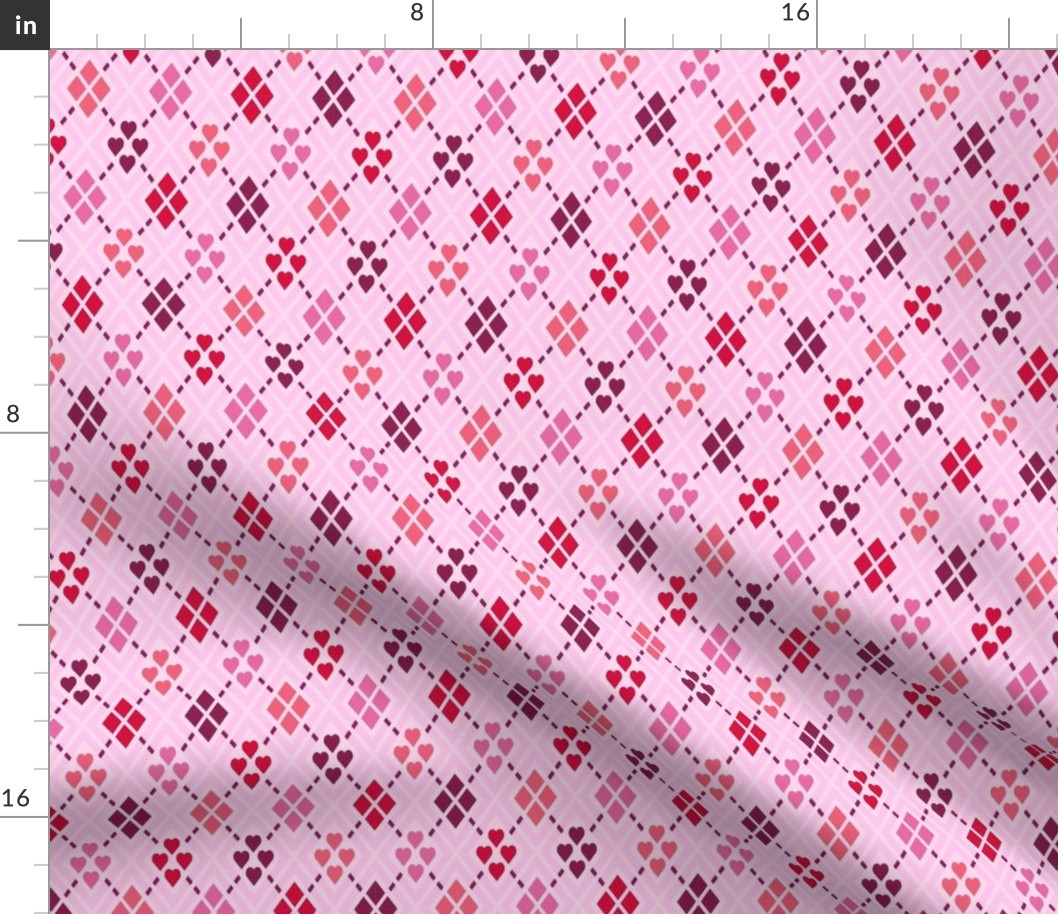 Small Scale Valentine Argyle Hearts Diamonds in Pink and Red