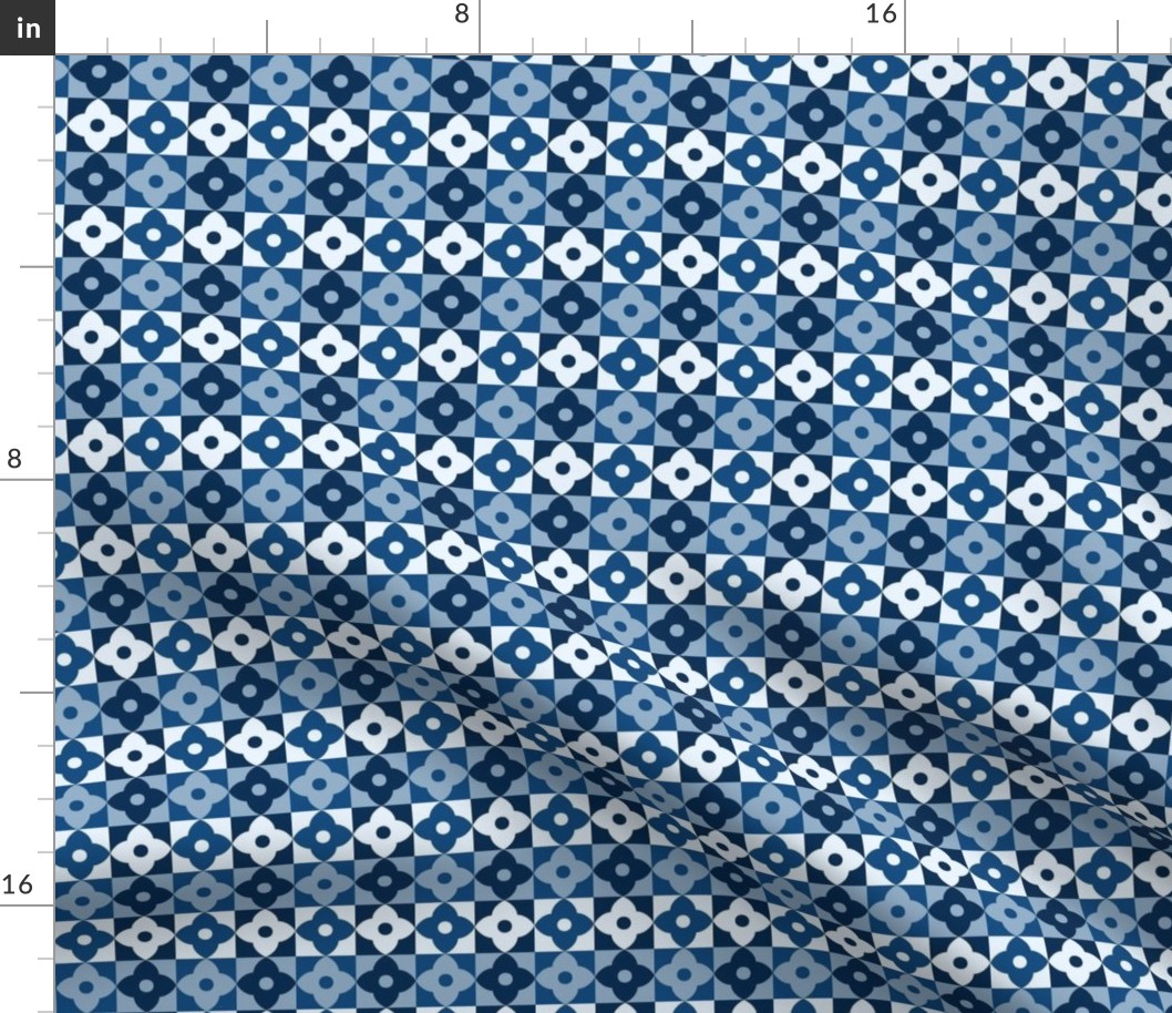 Medium Scale Classic Blue Mod Scandi Geometric Flowers