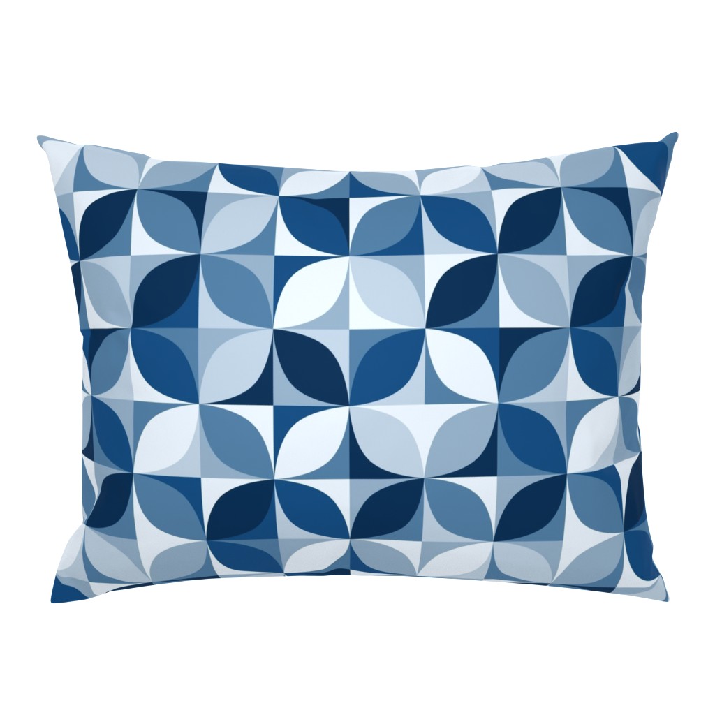 Large Scale Classic Blue Mod Scandi Geometric Abstract Flower Shapes