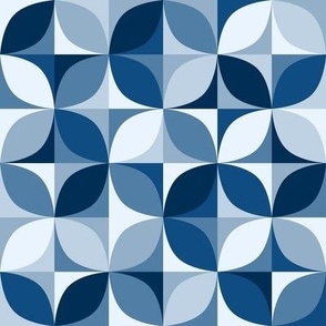 Medium Scale Classic Blue Mod Scandi Geometric Abstract Flower Shapes