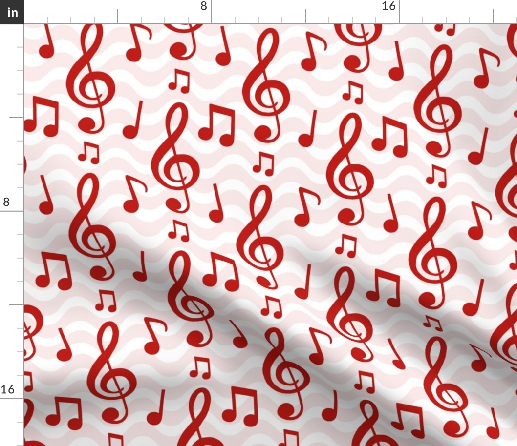 Large Scale Music Notes and Wavy Staff in Poppy Red