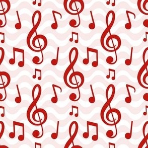 Medium Scale Music Notes and Wavy Staff in Poppy Red